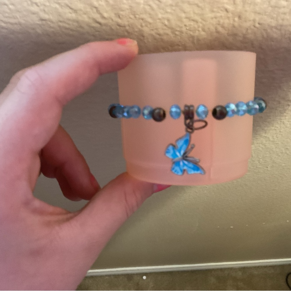 Blue Beaded Bracelet with Butterfly Charm